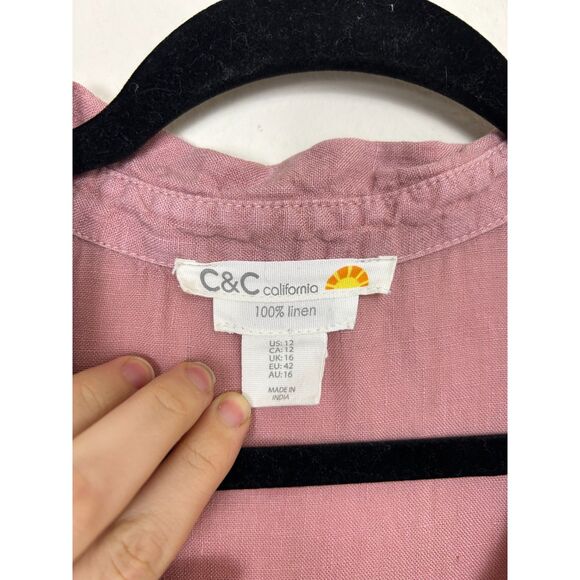 C&C California Dress Women's 12 Pink 100% Linen Tank Summer Beachy Pockets - Picture 7 of 9